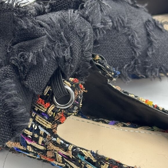 Zara Multicolor Tweed Pointed Flats Black Frayed Bow Women's Size EU 37/US 6.5 - Picture 13 of 16
